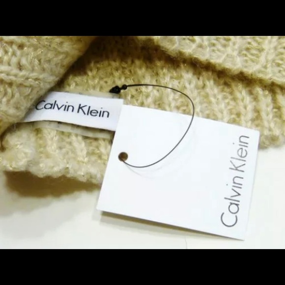 Calvin KIein Knit Beanie Ski Skull Hat Beige Gold - Picture 3 of 5